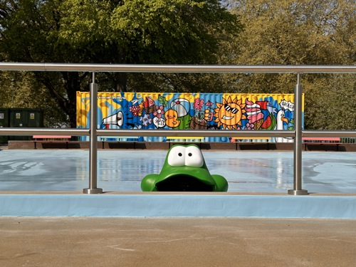 Frog in new splash pool