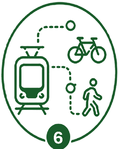 Tram, bicycle and pedestrian routes representing sustainable transport and connectivity.