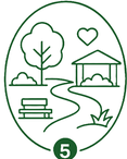 Park, pathway and green space representing health, wellbeing and recreation.